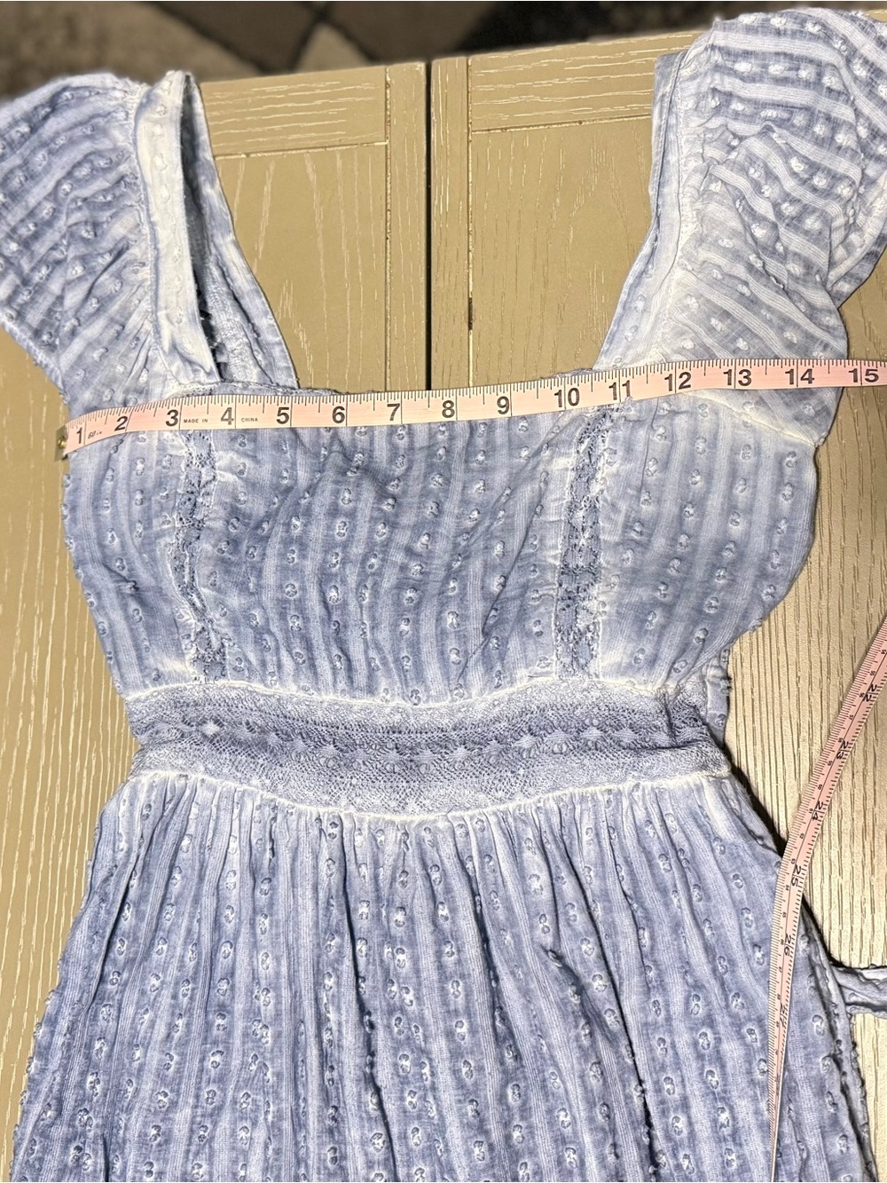American Eagle Blue Tiered Maxidress XS Cottagecore Lace Cotton Prarie Boho - Picture 5 of 9